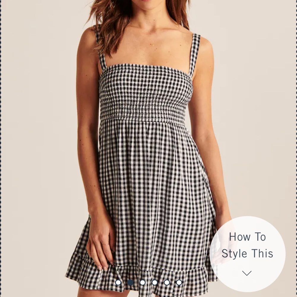 Gingham smocked squareneck mini dress - Picture 2 of 4